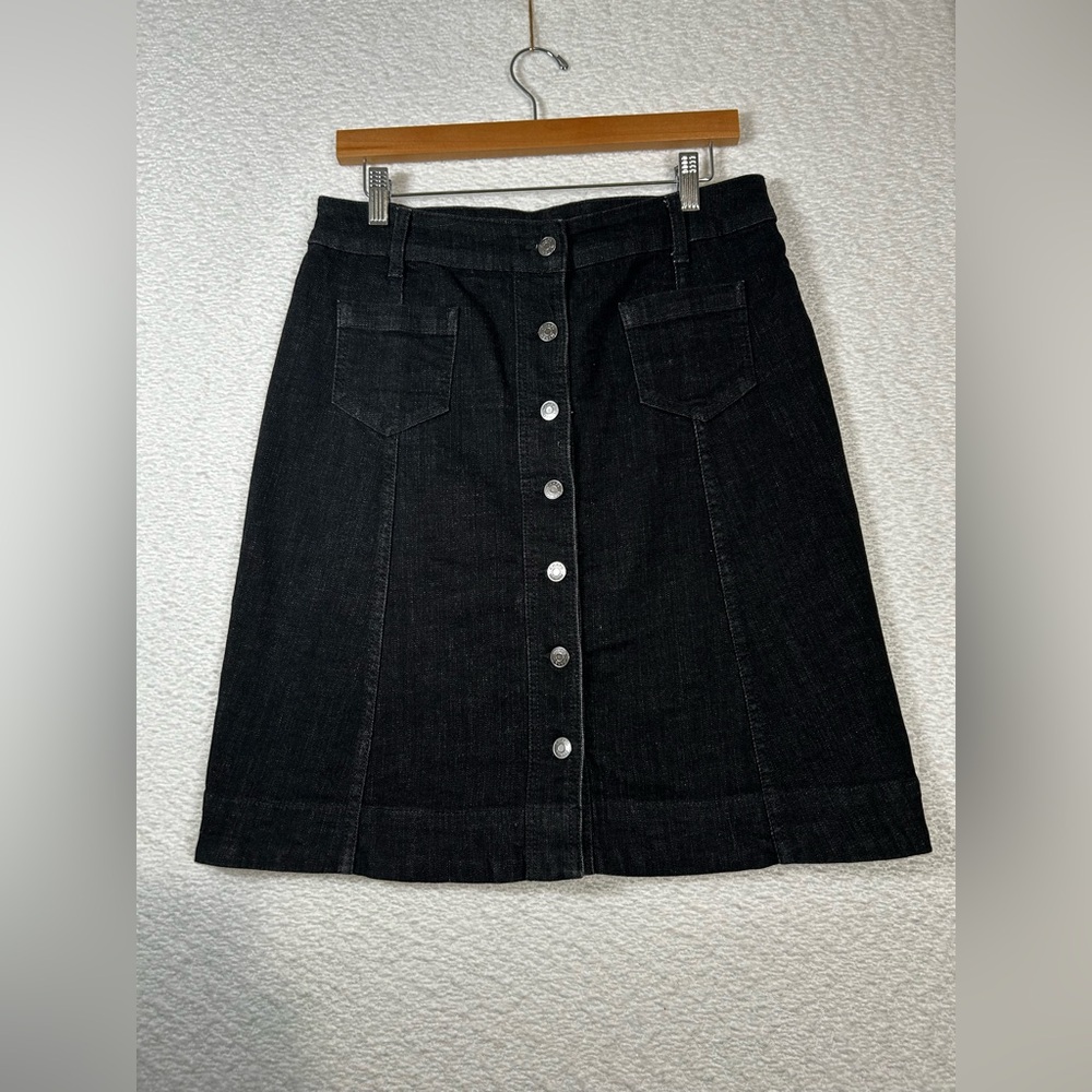 Chaps Size 8 Black Button Front Denim A-Line Skirt